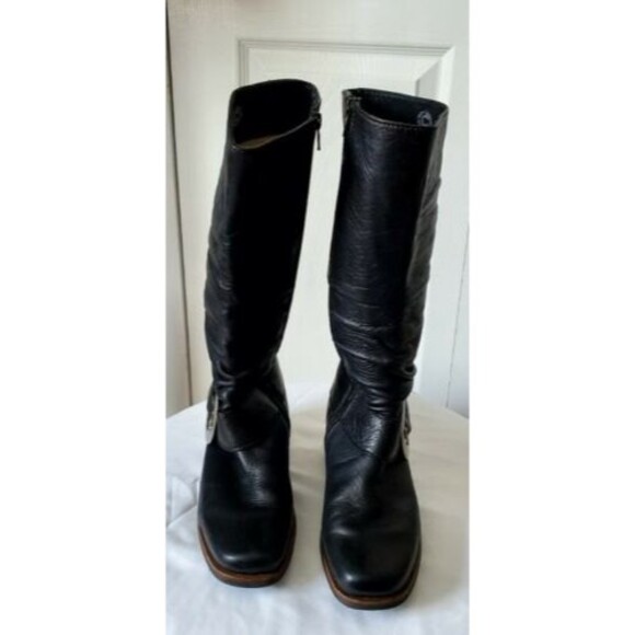 WOLKY Black Leather Boots Buckle Strap Slouchy Boots EUR 36 | US 5.5-6 EUC - Picture 1 of 6